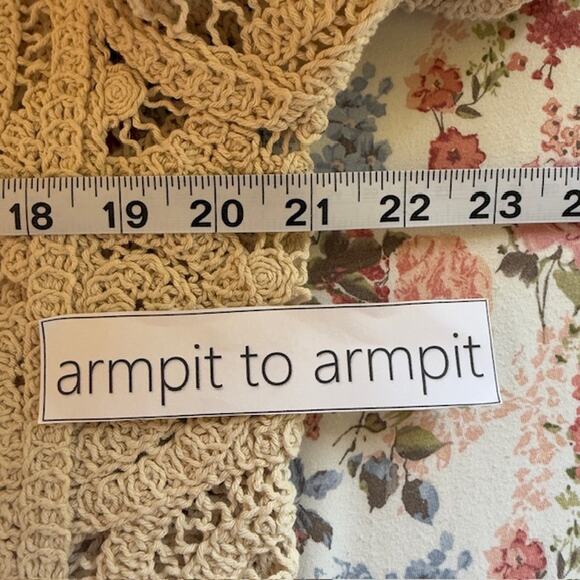 Womens Open Knit Crochet Paisley Sweater Large Cottagecore Oatmeal Boho - Picture 6 of 12